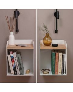 Conjunto 2 Mesas de Cabeceira Suspensa 20cm em Aço Nicho de Parede para Quarto Minimalista - Branca