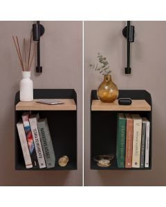Conjunto com 2 Mesas de Cabeceira Aerea 20cm em Aço Nicho Suspenso Decorativo para Quarto - Preta
