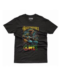 Camiseta Masculina em Algodão Estampa Rastafari One Love Preta Básica Tamanho P