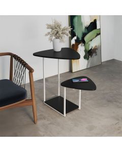 Mesa Lateral Cibele Ferro Branco Tampo Preto Esfiha