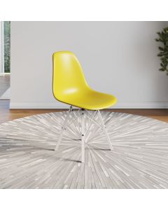 Cadeira Eames Estilo Moderno em Ferro Branco com Assento Amarelo