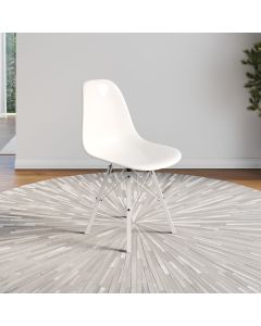 Cadeira Eames Design Moderno Tubo de Ferro Branco Assento Branco