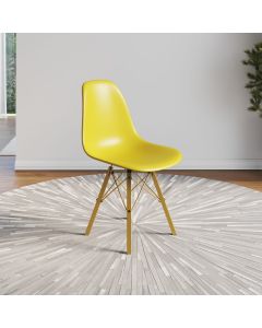 Cadeira Eames Estilo Moderno em Ferro Dourado com Assento Amarelo