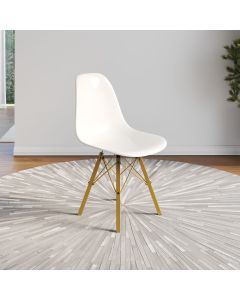 Cadeira Eames Design Moderno Tubo de Ferro Dourado Assento Branco