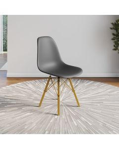 Cadeira Eames Estilo Moderno em Ferro Dourado com Assento Cinza