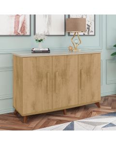 Balcão Diamante 3 Portas com Tampo Off White e 5 Prateleiras para Sala Home - Cinamomo/off White