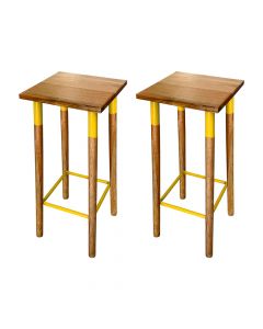 Kit 2 Banquetas Bistro Industrial Colors Ferro e Madeira Maciça - Amarela