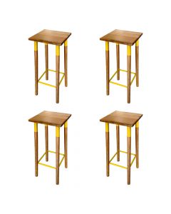 Kit 4 Banquetas Bistro Industrial Colors Ferro e Madeira Maciça - Amarela