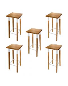 Kit 5 Banquetas Bistro Industrial Colors Ferro e Madeira Maciça - Branca