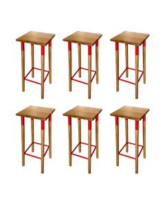 Kit 6 Banquetas Bistro Industrial Colors Ferro e Madeira Maciça - Vermelha