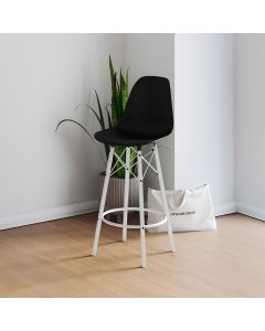 Banqueta Eames Estilo Moderno em Ferro Branco com Assento Preto