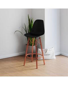 Banqueta Eames Design Moderno Tubo de Ferro Cobre Assento Preto