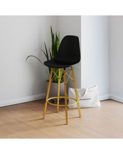 Banqueta Eames Design Moderno Tubo de Ferro Dourado Assento Preto