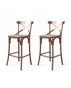 Kit 2 Banquetas X em Aço Cobre com Encosto Vazado e Corano para Cozinha Planejada Home Decor - Bege
