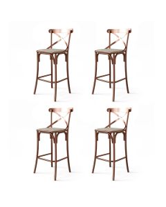Conjunto 4 Banquetas Cross Alta em Aço Cobre com Encosto X e Corano para Bancada Gourmet - Bege