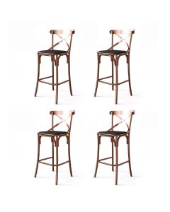 Conjunto 4 Banquetas X em Aço Cobre com Corano e Encosto Curvo para Bancada Gourmet Moderna - Preto