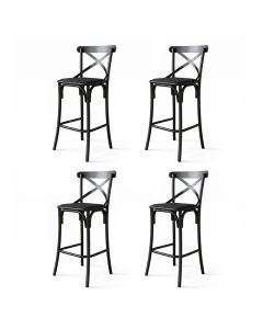 Conjunto 4 Banquetas Cross em Aço Preta com Encosto X Assento Corano para Cozinha Funcional - Preto