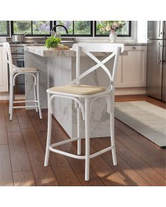 Banqueta Katrina Alta Resistencia e Durabilidade Baixa Assento Bege Aço Branco