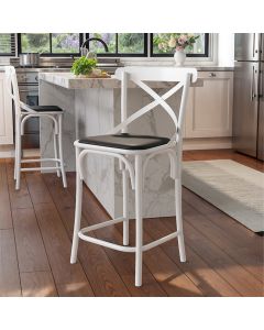 Kit 4 Banquetas Katrina Alta Resistencia e Durabilidade Baixa Assento Preto Aço Branco