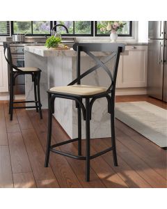 Kit 2 Banquetas Katrina Alta Resistencia e Durabilidade Baixa Assento Bege Aço Preta