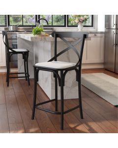 Kit 2 Banquetas Katrina Alta Resistencia e Durabilidade Baixa Assento Branco Aço Preto