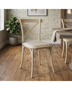 Cadeira de Jantar Cross em Aço com Assento Corano Bege para Sala e Cozinha Moderna Design-off White