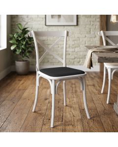 Cadeira de Jantar X em Aço com Assento Corano Preto para Sala Cozinha Moderna Conforto - Branco