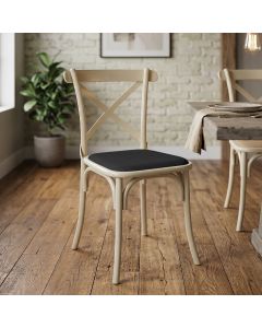 Cadeira de Jantar Cross em Aço com Assento Corano Preto para Sala e Cozinha Moderna Design-off White