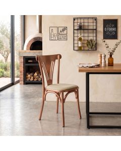 Cadeira de Jantar Paris Luxo Estrutura Aço Cobre Conforto para Mesa de Sala e Cozinha - Cobre/bege