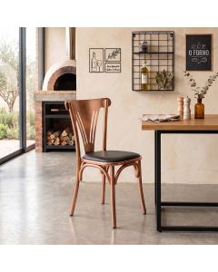 Cadeira de Jantar Paris Luxo Estrutura Aço Cobre Requinte para Mesa de Sala de Jantar - Cobre/preta