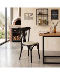 Cadeira de Jantar Paris Luxo Estrutura Aço Conforto Moderno para Cozinha e Area Gourmet - Preto/bege
