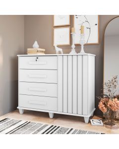 Cômoda Grécia 4 Gavetas 1 Porta com Chave e Corrediças Telescópicas para Quarto Home Decor - Branco