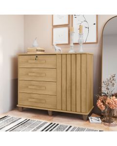 Cômoda Grécia Ripado 4 Gavetas 1 Porta com Corrediças Telescópicas para Quarto Moderno - Cinamomo