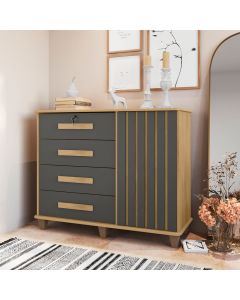 Cômoda Grécia 4 Gavetas 1 Porta com Corrediças Telescópicas e Prateleiras Home - Cinamomo/grafite