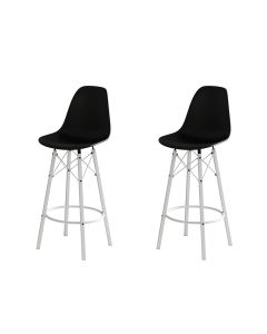 Conjunto 2 Banquetas Eames Design Moderno Tubo de Ferro Branco Assento Preto