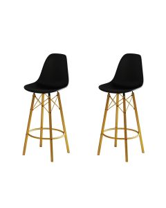 Conjunto 2 Banquetas Eames Tubo Ferro Dourado Assento Preto