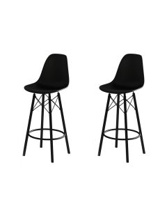 Conjunto 2 Banquetas Eames Design Moderno Tubo de Ferro Preto Assento Preto