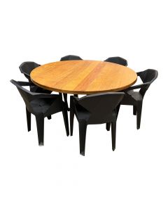 Conjunto Mesa De Jantar 1,50 Industrial Redonda Com 6 Cadeiras New Alegra Pretas