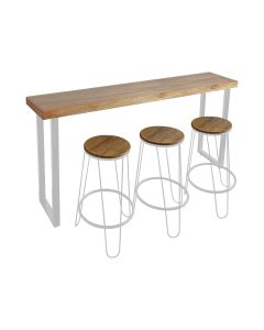 Conjunto Industrial 150cm Guatemala Aparador com 3 Banquetas Industriais Base Ferro Branco