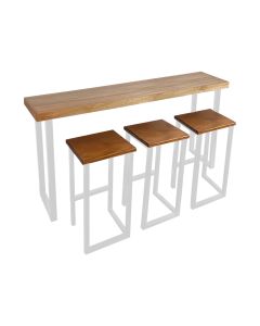 Conjunto Industrial 150cm Aparador com 3 Banquetas Bistrôs Premium Base Ferro Branco