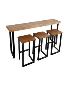 Conjunto Bistrô Premium Mesa de Apoio 180cm com 3 Banquetas Industriais Base em Ferro Preto