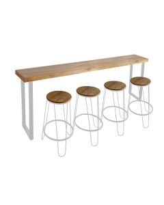 Conjunto Industrial 200cm Guatemala Aparador com 4 Banquetas Industriais Base Ferro Branco