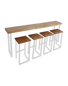 Conjunto Bistrô Premium 200cm Mesa de Apoio com 4 Banquetas Industriais Base em Ferro Branco