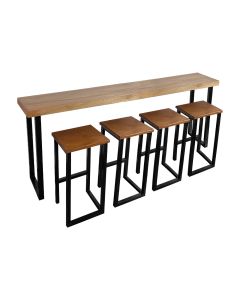 Conjunto Bistrô Premium 200cm Mesa de Apoio com 4 Banquetas Industriais Base em Ferro Preto