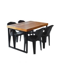 Conjunto Mesa Industrial Bernardo 1,50 Ferragem Preta Com 4 Cadeiras New Alegra Preta