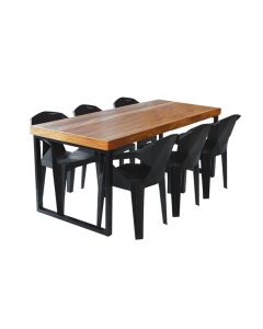 Conjunto Mesa Industrial Bernardo 2,00 Ferragem Preta Com 6 Cadeiras New Alegra Preta