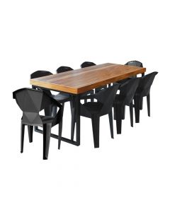 Conjunto Mesa Industrial Bernardo 2,20 Ferragem Preta Com 8 Cadeiras New Alegra Preta