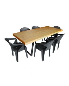 Conjunto Mesa Industrial Lanna 2,00 Ferragem Preta Com 6 Cadeiras New Alegra Preta