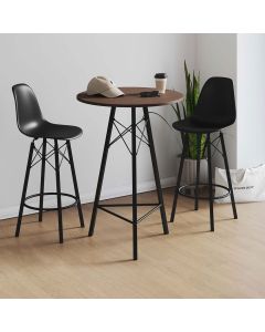 Conjunto Mesa Bistrô Redonda Estrutura em Ferro Preto com Tampo Amendoa com 2 Banquetas Eames Preta