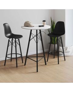 Conjunto Mesa Bistrô Redonda Estrutura em Ferro Preto com Tampo Branco com 2 Banquetas Eames Preta